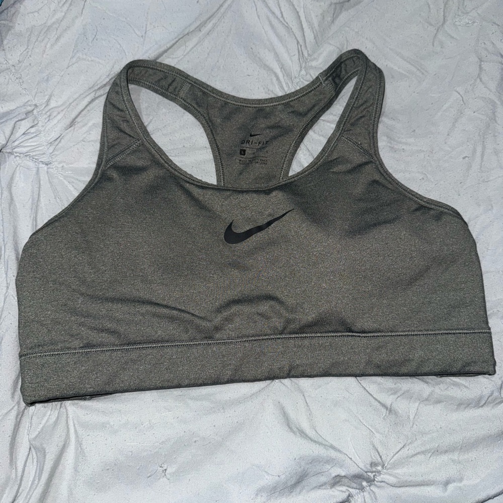 Nike Gray Racerback Sports Bra with Black Swoosh